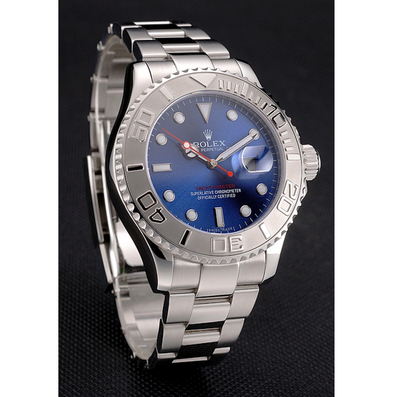 AAA Replica Watches Yacht-Master Dial Stainless Blue Case And Steel Bracelet Rolex 0714